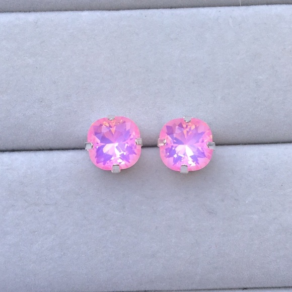 Pink Opal Aurora Borealis Cushion Cut + Silver Crystal Earrings - Picture 4 of 5